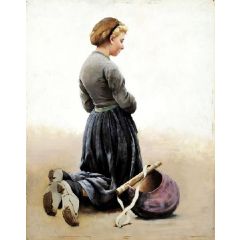 Girl Kneeling Painting Reproduction