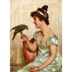 Lady with a Parrot Painting Reproduction