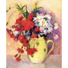 Carnations and Dasies in a White Pitcher Painting Reproduction
