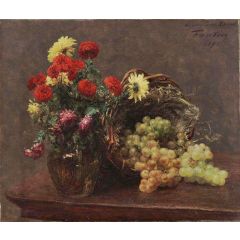 Flowers and Grapes Painting Reproduction