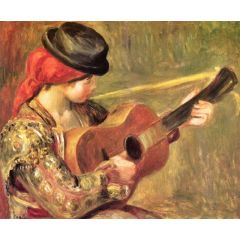 Young Woman with Guitar Painting Reproduction