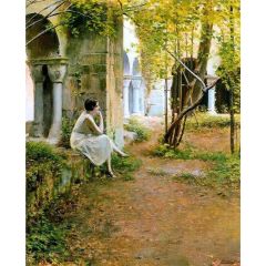 Julia en el claustro del Monasterio de Sant Benet Painting Reproduction