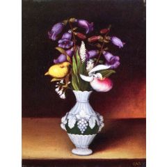 Floral Still Life with Lady Slippers and Virginia Blue Bells Painting Reproduction