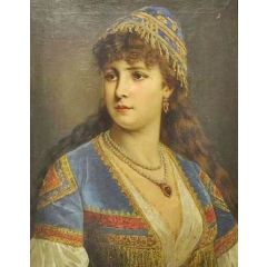 Young girl with a pearl necklace(also known as Junge Südl?nderin mit Perlenkollier) Painting Reproduction