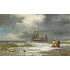 Fisherman Returning(also known as Fischer am stimmungsvollen Seeufer) Painting Reproduction