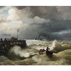 Incoming Steamer on Roaring Sea(also known as Einlaufender Dampfer auf tosender See) Painting Reproduction