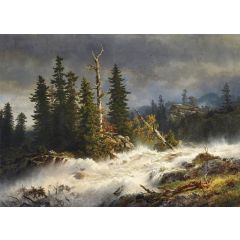 Whitewater in a Norwegian Forest Landscape(also known as Wildwasser in norwegischer Waldlandschaft) Painting Reproduction