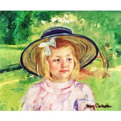 Little Girl in a Stiff, Round Hat, Looking to Right in a Sunny Garden Painting Reproduction