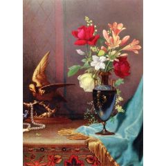 Vase of Mixed Flowers with a Dove Painting Reproduction