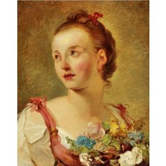 Young Girl with Flowers Painting Reproduction