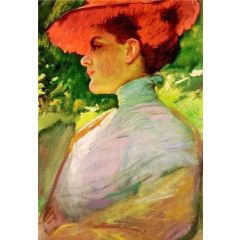 Lady With a Red Hat Painting Reproduction