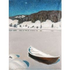 Winter night over the frozen lake Painting Reproduction