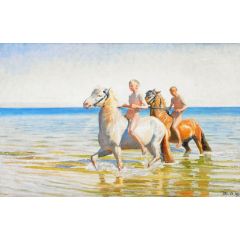 Boyrs Ride Horses to Water, Skagen 1900(also known as Drenge ride Heste til Vands. Skagen 1900) Painting Reproduction