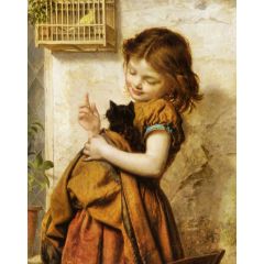 Her Favorite Pets Painting Reproduction