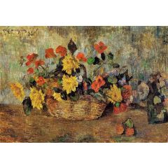 Nasturtiums and Dahlias in a Basket Painting Reproduction