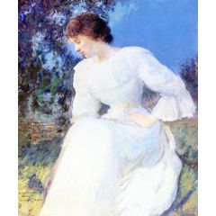 Portrait of a Woman in White Painting Reproduction