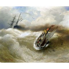 Boats in Stormy Sea(also known as Boote in stürmischer See) Painting Reproduction