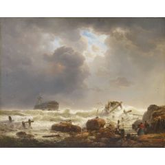 Shoreline by Stormy Sea(also known as Küstenstreifen bei stürmischer See) Painting Reproduction