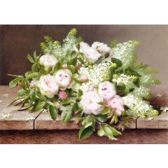Pink Roses on a Marble Ledge Painting Reproduction