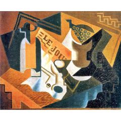 Newspaper, Water Bottle and Fruit Dish Painting Reproduction