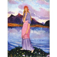 Girl Standing by a Lake Painting Reproduction