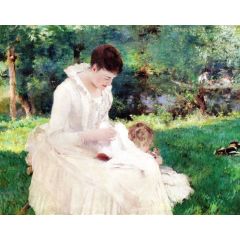 Mother and Child (Giverny) Painting Reproduction