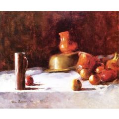Still Life with Copper, Brass and Onions Painting Reproduction