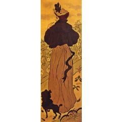 Woman Standing at a Balustrade with a Poodle Painting Reproduction