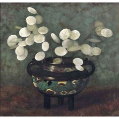 Silver Dollar Plant in a Japanese Jug Painting Reproduction