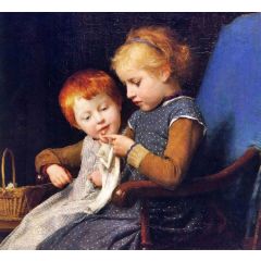 The Little Knitters Painting Reproduction