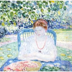 Sewing in the Garden Painting Reproduction