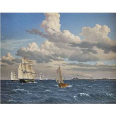 Ships in the Sound North of Kronberg Castle, Elsinore Painting Reproduction