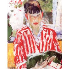 Woman Reading(also known as Nel Reading a Green Book) Painting Reproduction