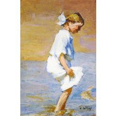 Wading at the Shore Painting Reproduction