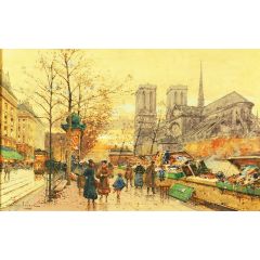 Les bouquinistes sur les quais a Notre Dame Painting Reproduction