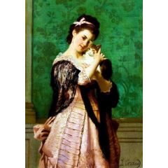 Woman with a Cat Painting Reproduction