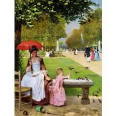 Feeding the Birds at the Tuilleries, Paris Painting Reproduction