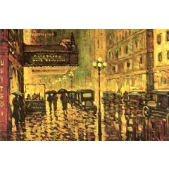 A Wet Night, Sixth and Hill Painting Reproduction