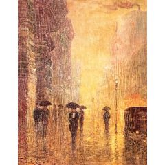 Rainy Night Street Scene Painting Reproduction