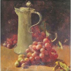 Still Life with Grapes and Pewter Flagon Painting Reproduction