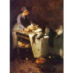 A Young Girl Preparing Poultry Painting Reproduction