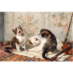 Three Kittens on a Sheet of Music Painting Reproduction