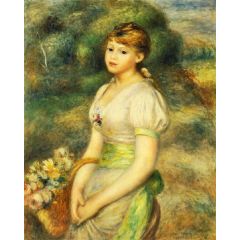 Young Girl with a Basket of Flowers Painting Reproduction