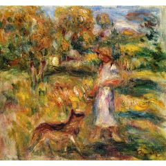 Woman in Blue and Zaza in a Landscape Painting Reproduction