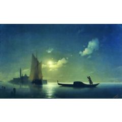 A Gondolier on the Sea at Night(also known as Gondolier on the Sea at Might; Sea near Venice; Moonlit Night) Painting Reproduction