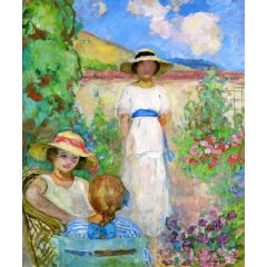 Les Andelys, Three Girls in a Garden Painting Reproduction
