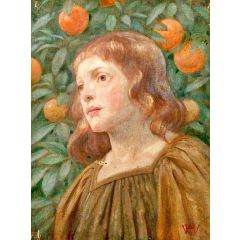 Portrait of a Girl against an Orange Tree Painting Reproduction