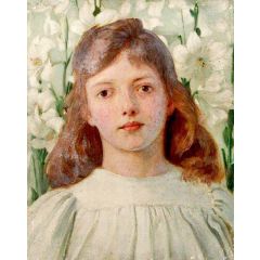 Portrait of a Girl amongst Madonna Lilies Painting Reproduction