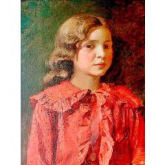Portrait of a Girl in a Red Dress Painting Reproduction