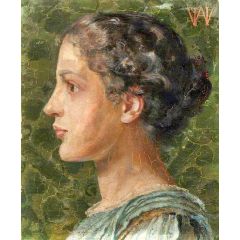 Portrait of a Girl Wearing a Light Blue Dress Painting Reproduction